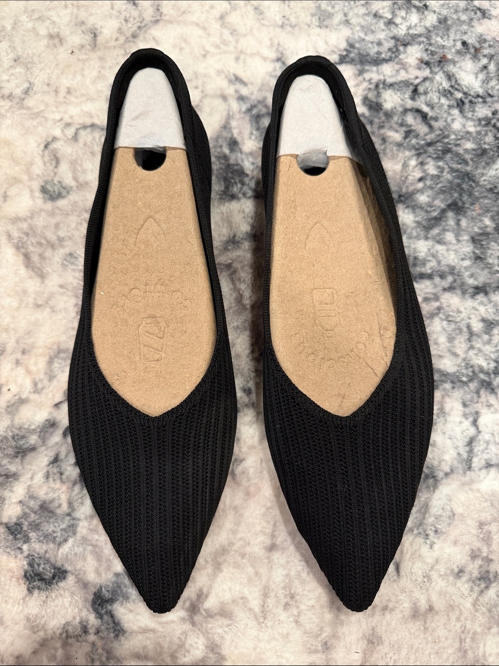 Sleek Black Pointed Knit Ballet Flats